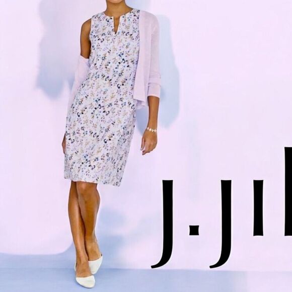 J.JILL 100% LINEN LAVENDER FLORAL KNEE LENGTH SLEEVELESS DRESS WITH POCKET SMALL - Picture 1 of 10